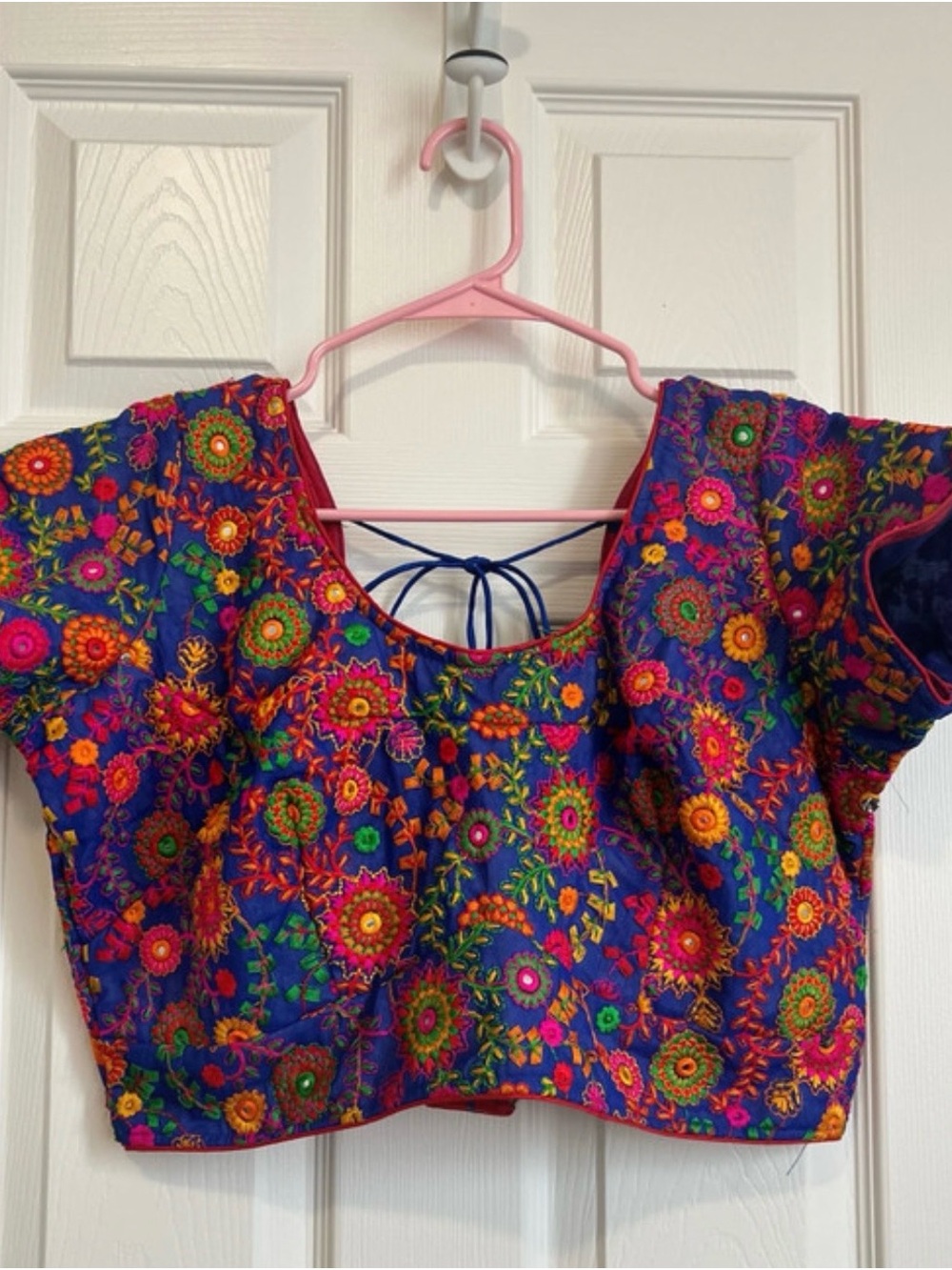Embroidered Floral Crop Top - Vibrant Blue Indian blouse